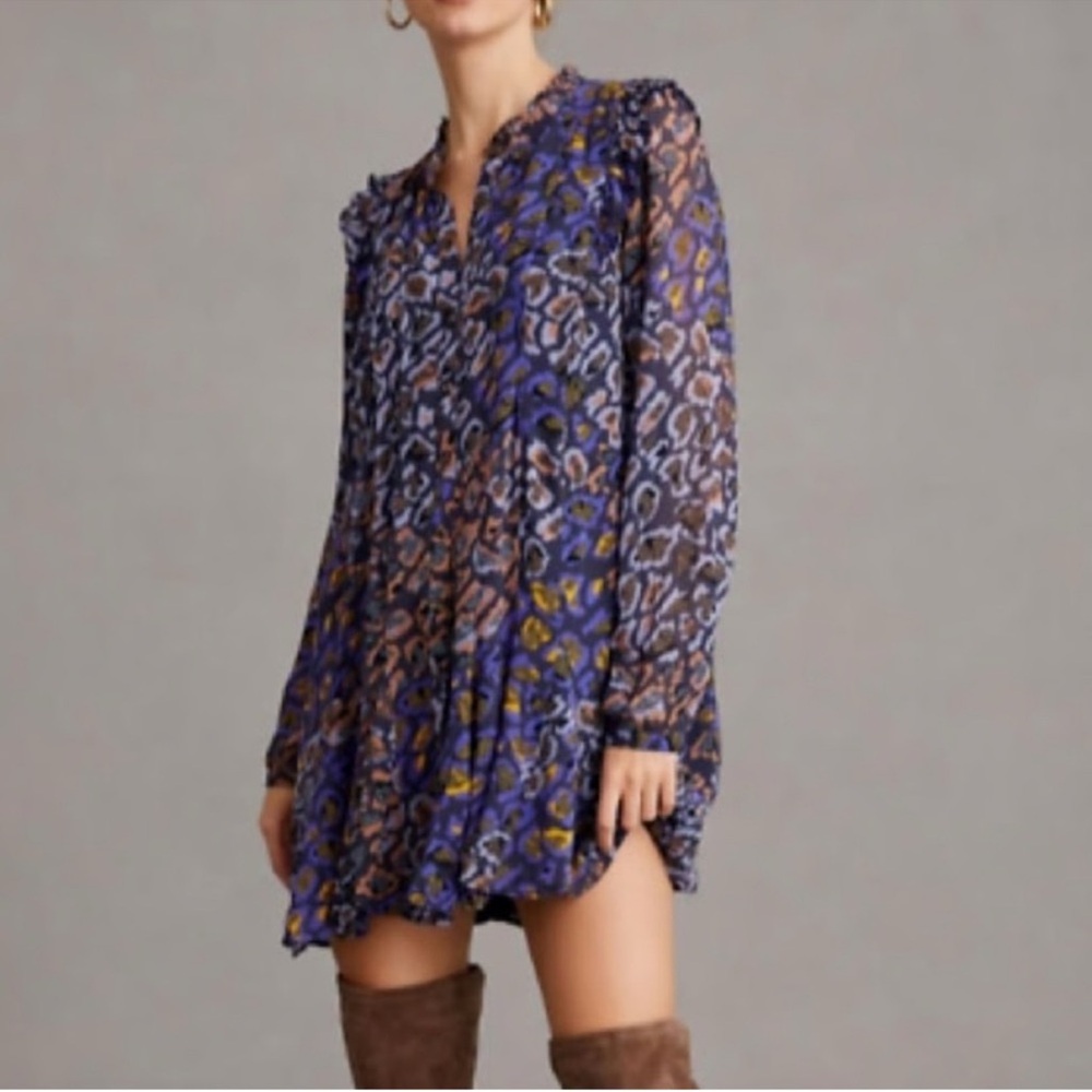 Anthropologie Leopard Print Long Sleeve Dress
